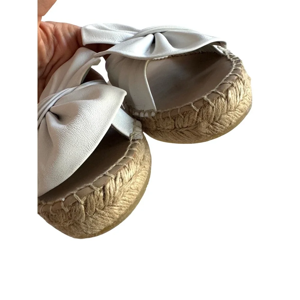 Patricia Green Belinda Leather Bow Espadrille Slides White Coastal Resort NEW 7